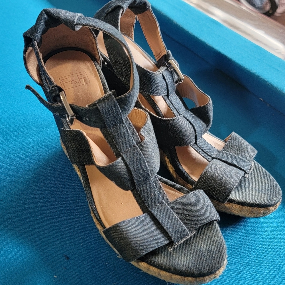 F&F Denim Wedge Shoes with Natural Sole